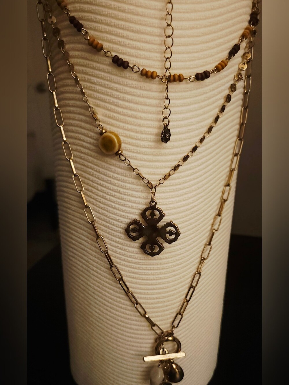 Free People Layered Gold-Tone Necklace with Brown Beads